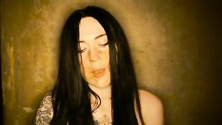 Alternative scat girl unloads thick steaming turd then sucks