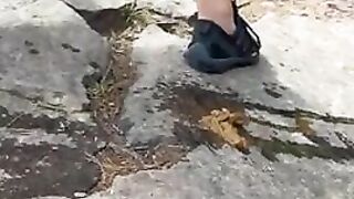 Amateur girl licking her shit after she pooped