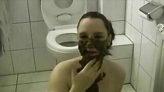 Amateur human toilet wife rubbing shit on her face