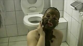 Amateur human toilet wife rubbing shit on her face