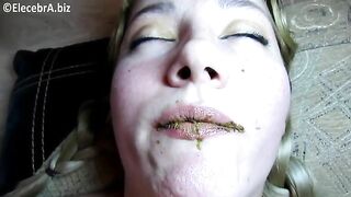 Amateur scat blonde chewing fresh shit from dude