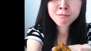 Asian girl eats her poop