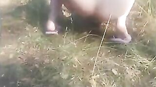 Dirty horny girl dropping shit in the forest