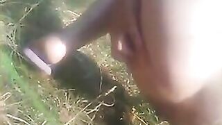 Dirty horny girl dropping shit in the forest