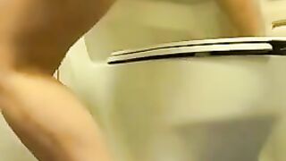 Dirty scat girl pissing and pooping in a planes toilet 