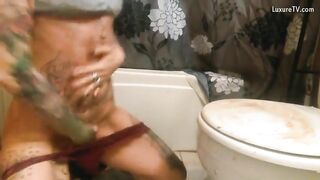 Dirty slut fingering her ass and having diarrhea
