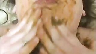 Fat scat pig eats his shit and sucks deep his penis