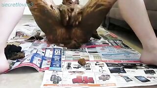 Fully covering her body with fresh and saved shit and masturbate