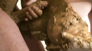 Guy poops on his wifes boobs and got shitty handjob