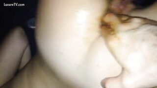 Hot girl getting wet with shit