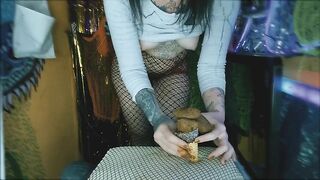 Hot scatgirl shit ice cream topped with milk enema