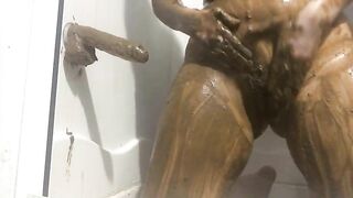 Huge titty milf playing with dildo and shit
