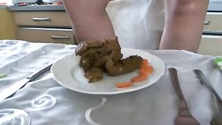 Kinky German housewife poops in the plate