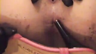 Kinky redhead pooping and smearing that shit