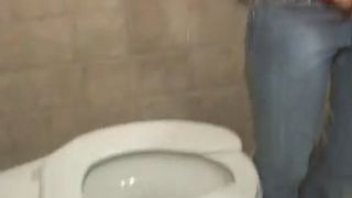 Blonde pooping in a restaurant