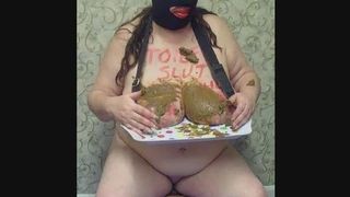 Slut with shit on her boobs