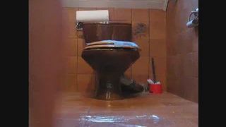 Girl with sexy tattoo shitting