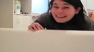 Hot brunette pooping and peeing
