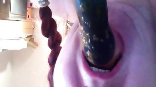 french amateur licks her shitty dildo