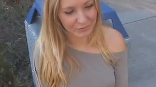 Beautiful blonde pooping outdoor