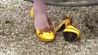 Poop in yellow high heels
