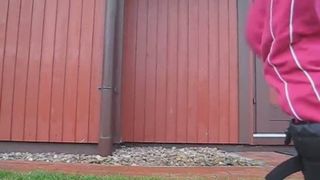 Brunette girl shitting outdoor