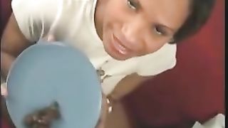 Ebony girl smearing shit on her ass