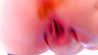 Fat girl trying to poop in her blue panties