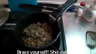 Teen Asian eating scat