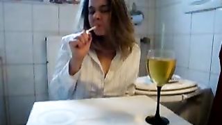 Chubby girl eating scat