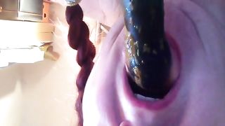 Sucking a shitty dildo