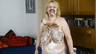 Shit and cream on her big tits