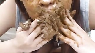 Asian girl eating scat
