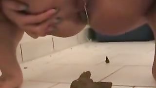 Girl on period pooping