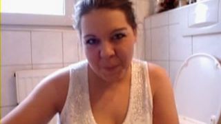 Chubby girl pooping in her panties